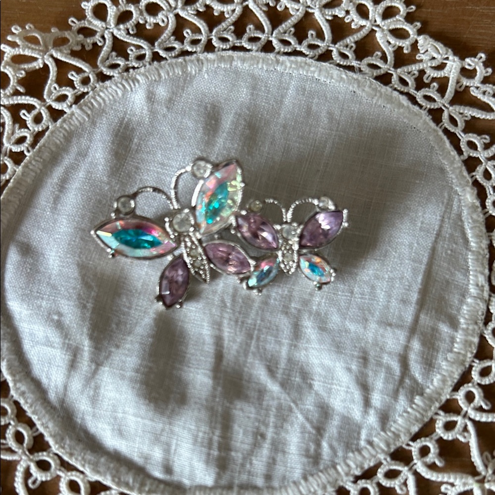 Source Unknown Silver and Purple Butterfly Brooch